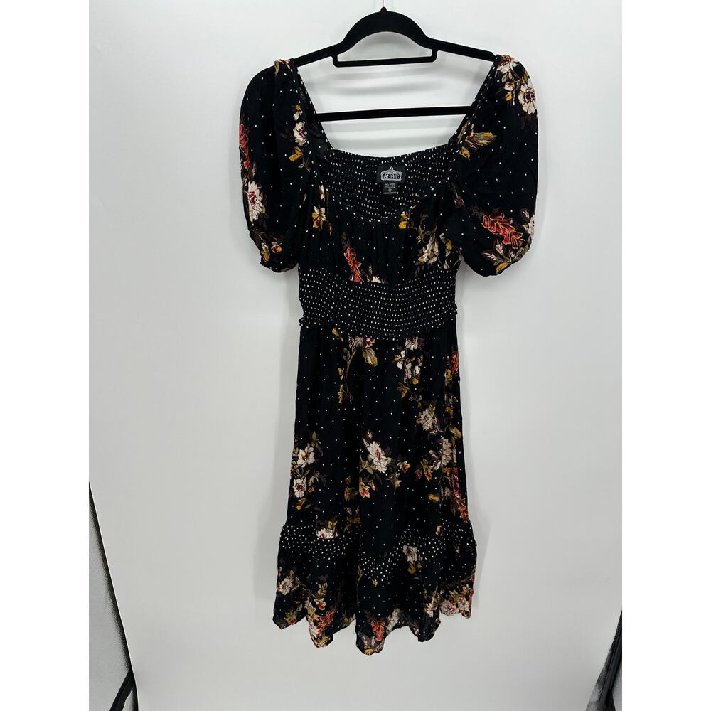 Angie Womens Black Floral Midi Dress Size M Witchy‎ Grunge Boho Fairy Festival